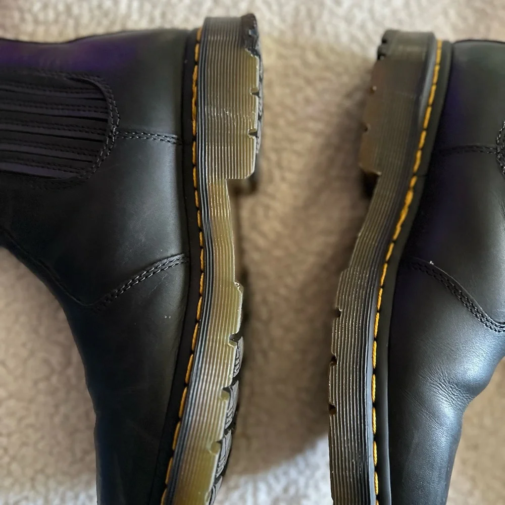 Dr. Martens Black Leather Chelsea Ankle Boots with Yellow Stitching